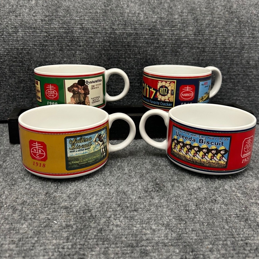 Vintage Nabisco Cracker Advertising Soup Mugs Set of 4 Ritz Premium Uneeda Ritz